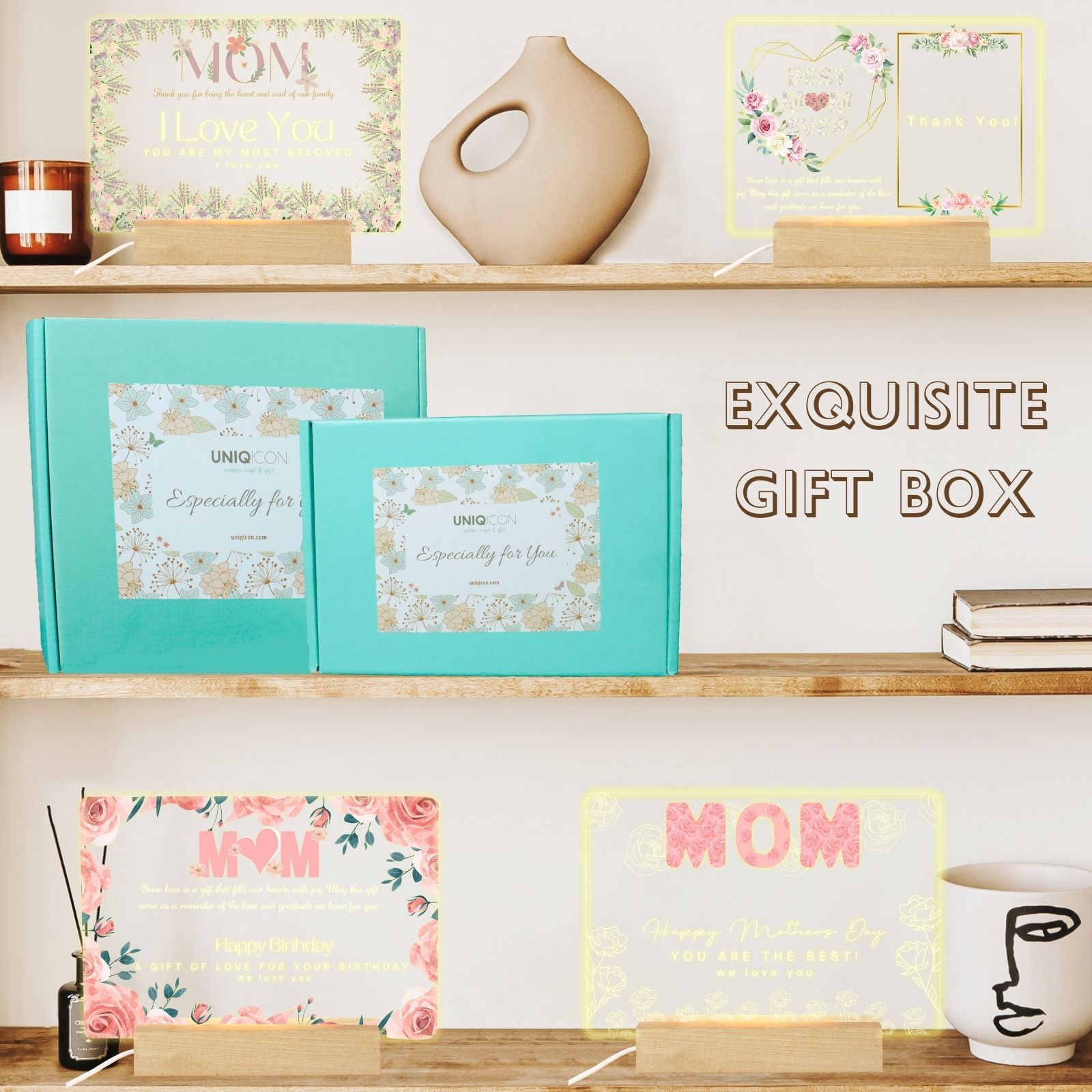 uniqicon mom gifts from daughters son custom Acrylic Desk Plaque Sign With drawing board & Wood LED Stand, Meaningful sentimental gifts for mama mother mom grandma mother in law - uniqicon