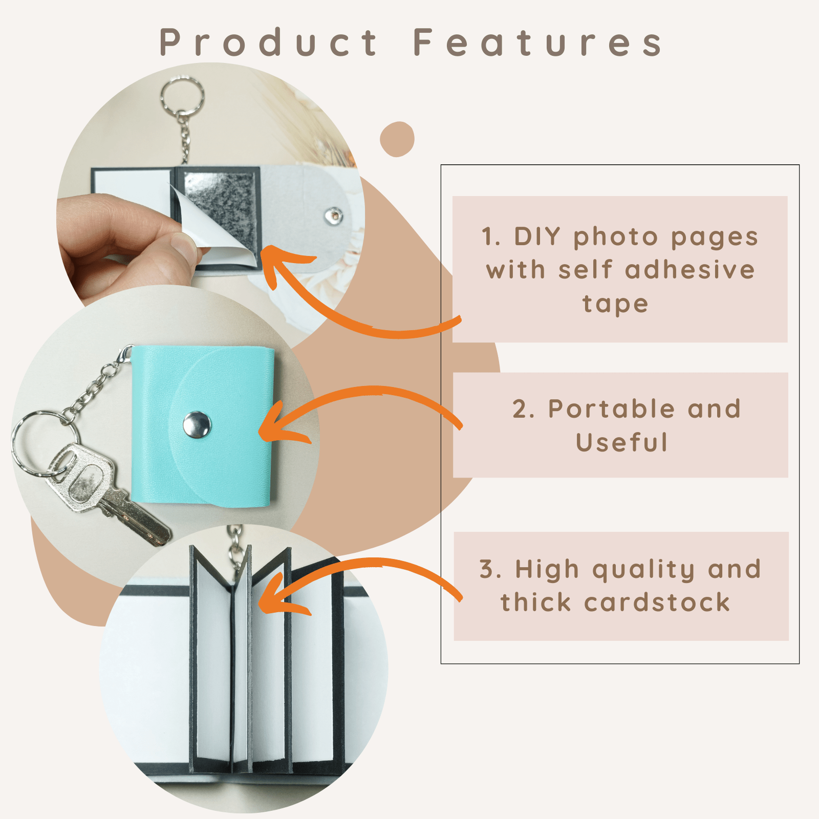 Mini Photo Keychain, Leather Memory Photo, Picture Keychains Personalized Album for Family, Boyfriend, Couples, Dog, Friends - uniqicon