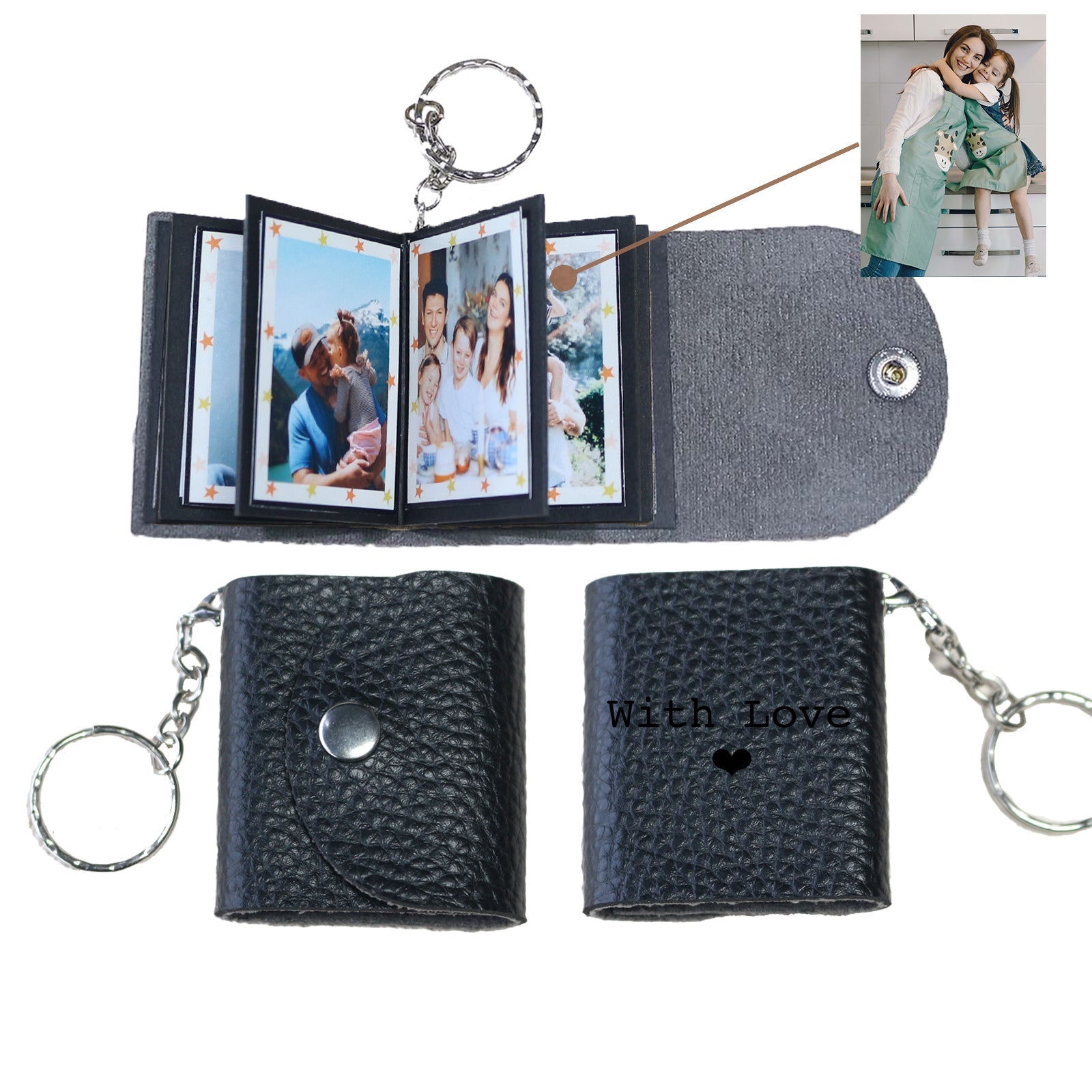 Personalized Mini Photo Keychain,Picture Keychains(Light brown) Personalized Album, Mini Cute Key Ring Keychain with Picture Book for Family, Boyfriend, Couples, Dog, Friends - uniqicon