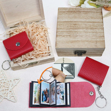 Mini Photo Keychain, Picture Keychains(Bright Red) Personalized Album for Family, Boyfriend, Couples, Dog, Friends