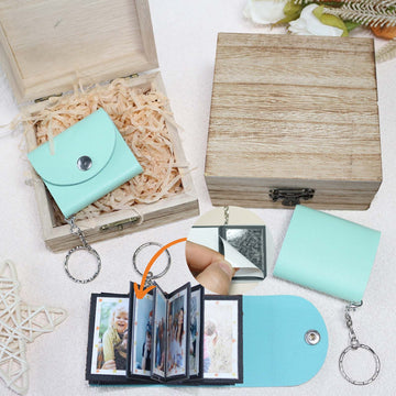 Mini Photo Keychain,Picture Keychains(Tiffany Blue) Personalized Album for Family, Boyfriend, Couples, Dog, Friends