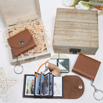 Mini Photo Keychain,Picture Keychains(Light Brown) Personalized Album for Family, Boyfriend, Couples, Dog, Friends