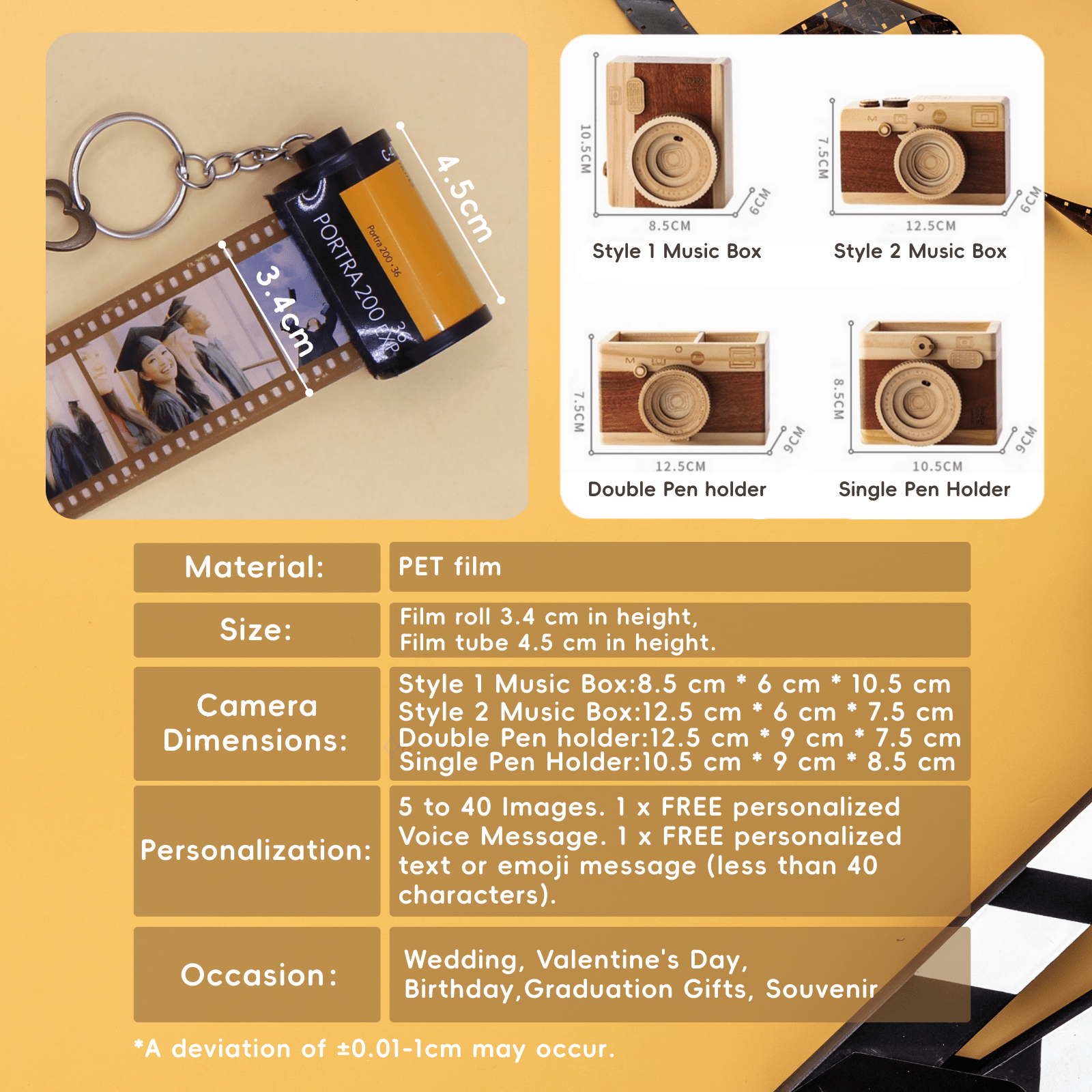 Custom Camera Film Roll Keychain, Personalized Memory Retro Camera Film HD Photo Album Voice Message Creative Picture Frames Birthday Christmas Gift Home Room Decor - uniqicon