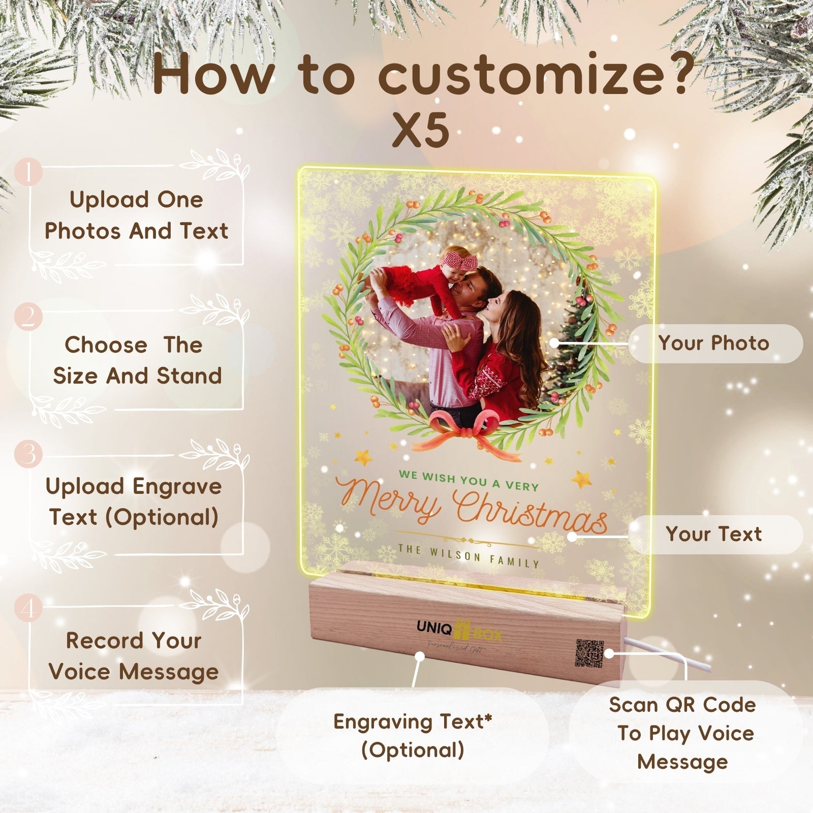 Customised Photo Night Light with Base, Christmas Light Lamp for Son Daughter Kids from Dad Mum, Personalised LED photo night light,Christmas Anniversary Birthday Gift for Her Him Grilfriend Boyfriend - uniqicon