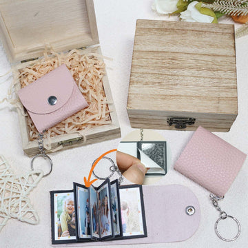 Mini Photo Keychain, Picture Keychains(Light pink) Personalized Album for Family, Boyfriend, Couples, Dog, Friends