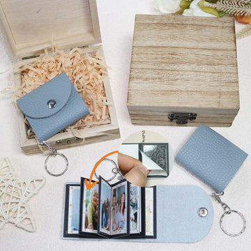 Mini Photo Keychain, Picture Keychains(Blue) Personalized Album for Family, Boyfriend, Couples, Dog, Friends