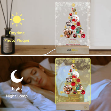 Personalised Christmas Tree Photo Frame, Light Up Acrylic Plaque with Multiple Family Photo for Dad Daddy Mum Nan from Son Duaghter,Customised Pictures Lights Gifts for Best Friend Women Men Him Her - uniqicon