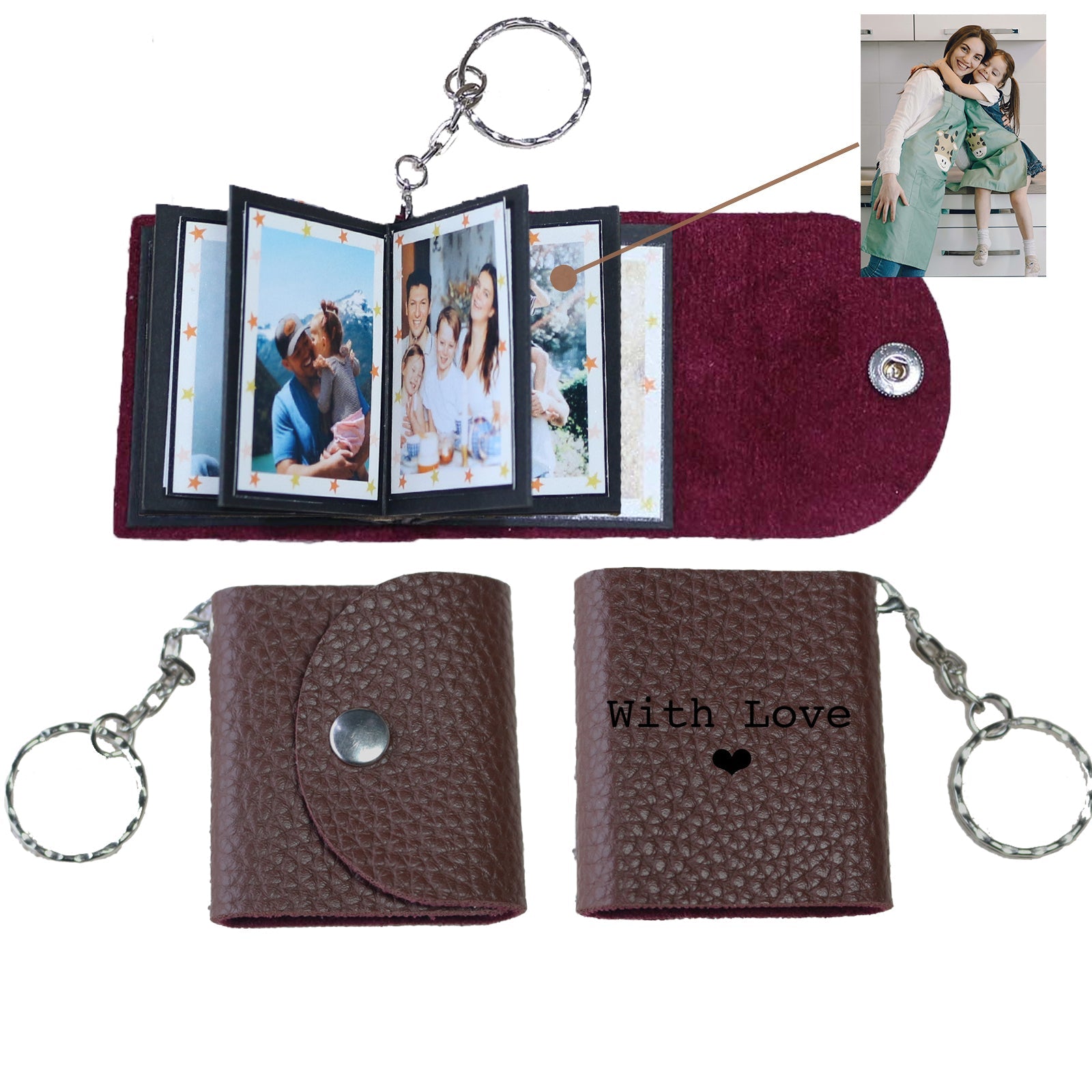 Personalized Mini Photo Keychain,Picture Keychains(Leopard print) Personalized Album, Mini Cute Key Ring Keychain with Picture Book for Family, Boyfriend, Couples, Dog, Friends - uniqicon