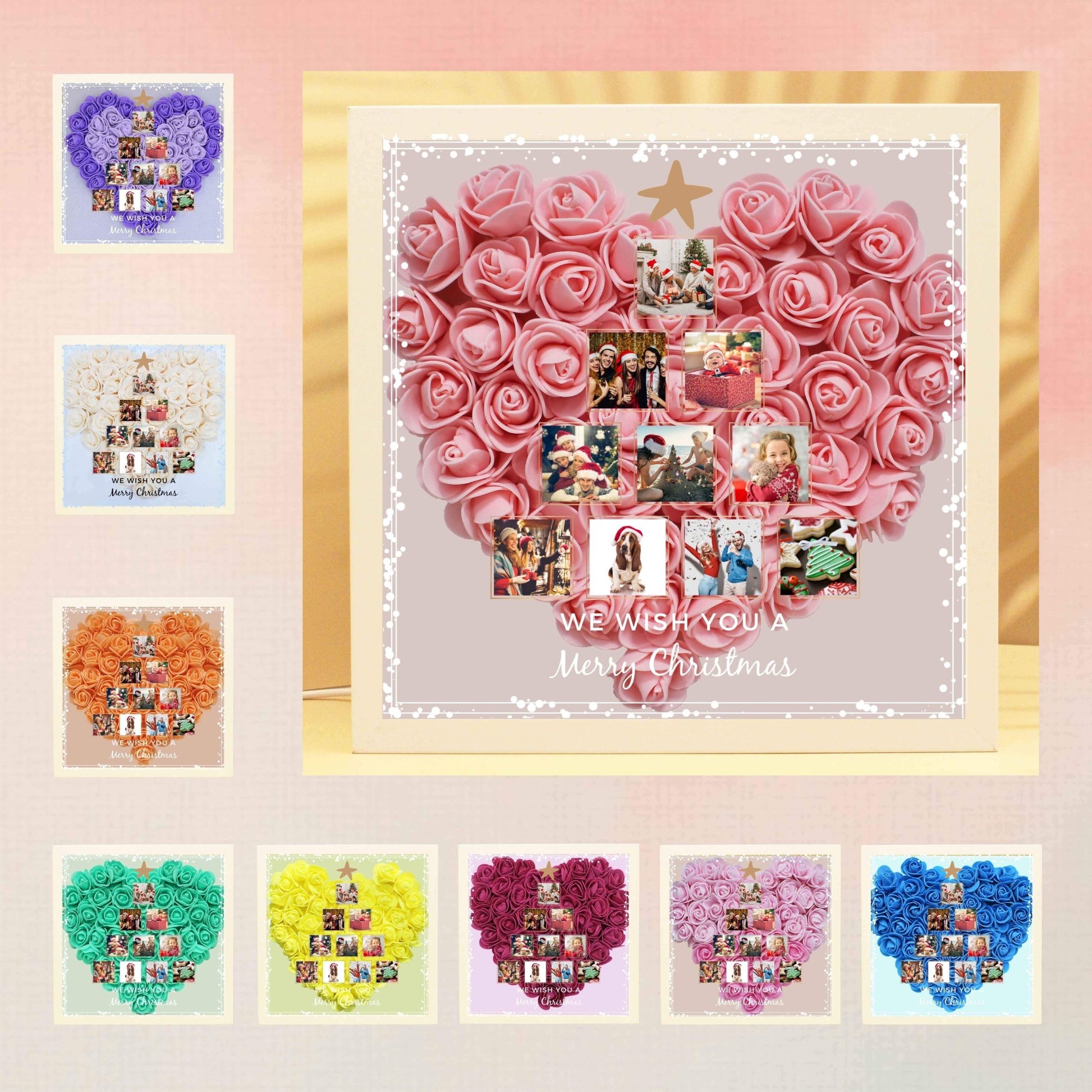 uniqicon Personalized Photo Rose Flower Shadow Box with Text, Custom Heart Shaped Name Frame Dried Flower Picture Frame, Christmas Gifts for Women Mom Girlfriend Mother Grandma Sister - uniqicon