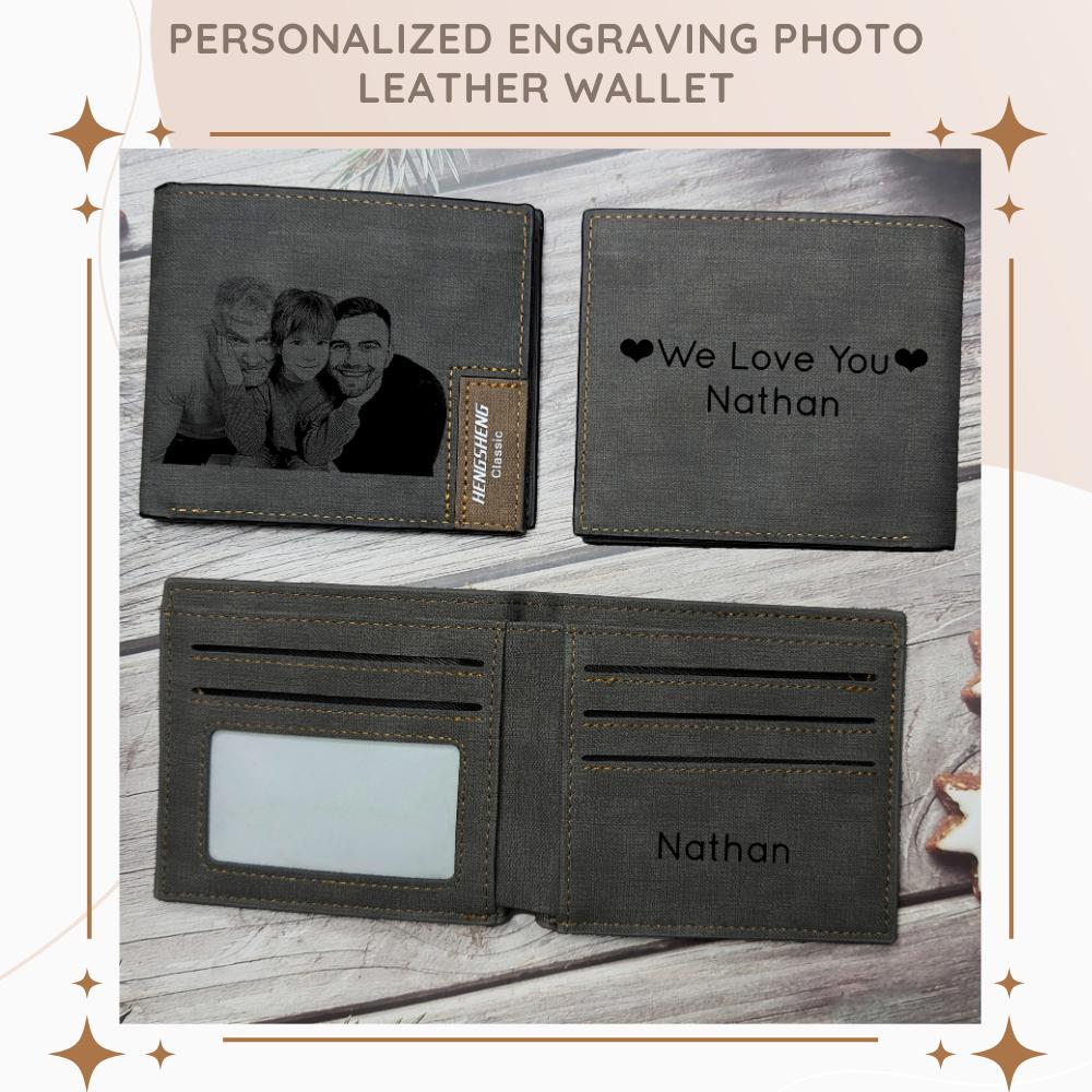 UNIQICON Personalised Black Leather Wallet for Mens, Custom Photo Wallets, Unique Laser Engraved Gifts from Mum to Grandad Son Dad WS - uniqicon