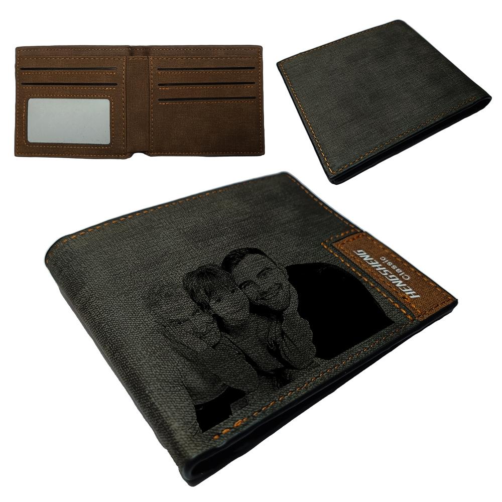 UNIQICON Personalised Black Leather Wallet for Mens, Custom Photo Wallets, Unique Laser Engraved Gifts from Mum to Grandad Son Dad WS - uniqicon