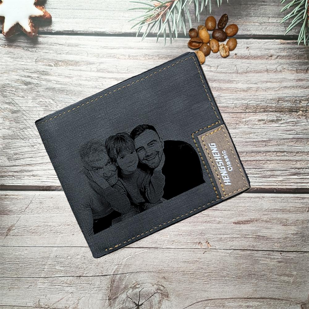 UNIQICON Personalised Black Leather Wallet for Mens, Custom Photo Wallets, Unique Laser Engraved Gifts from Mum to Grandad Son Dad WS - uniqicon