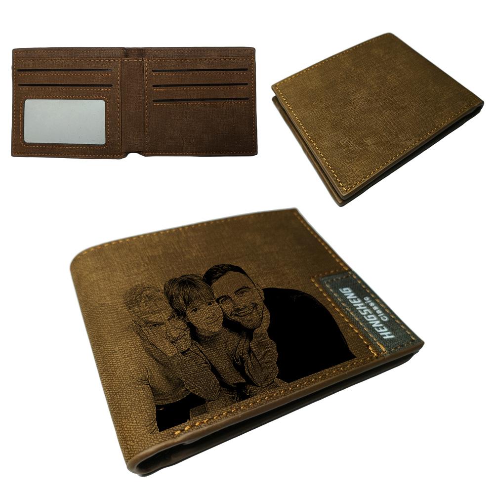 UNIQICON Personalised Black Leather Wallet for Mens, Custom Photo Wallets, Unique Laser Engraved Gifts from Mum to Grandad Son Dad WS - uniqicon