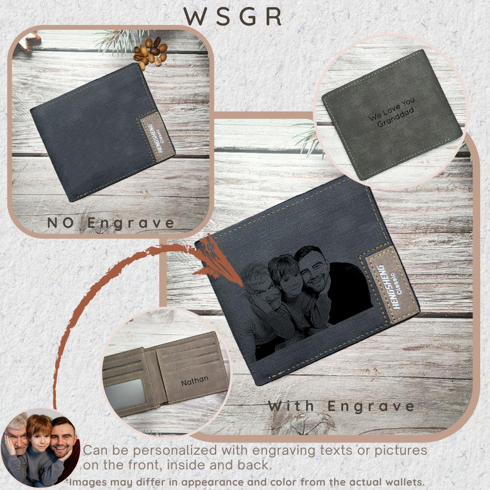 UNIQICON Personalised Black Leather Wallet for Mens, Custom Photo Wallets, Unique Laser Engraved Gifts from Mum to Grandad Son Dad WS - uniqicon