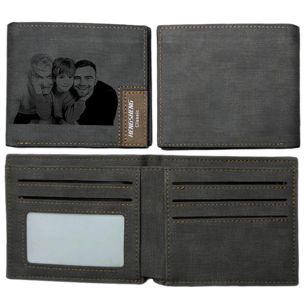 UNIQICON Personalised Black Leather Wallet for Mens, Custom Photo Wallets, Unique Laser Engraved Gifts from Mum to Grandad Son Dad WS - uniqicon