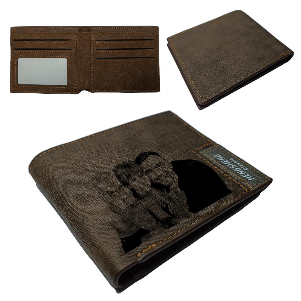 UNIQICON Personalised Black Leather Wallet for Mens, Custom Photo Wallets, Unique Laser Engraved Gifts from Mum to Grandad Son Dad WS - uniqicon