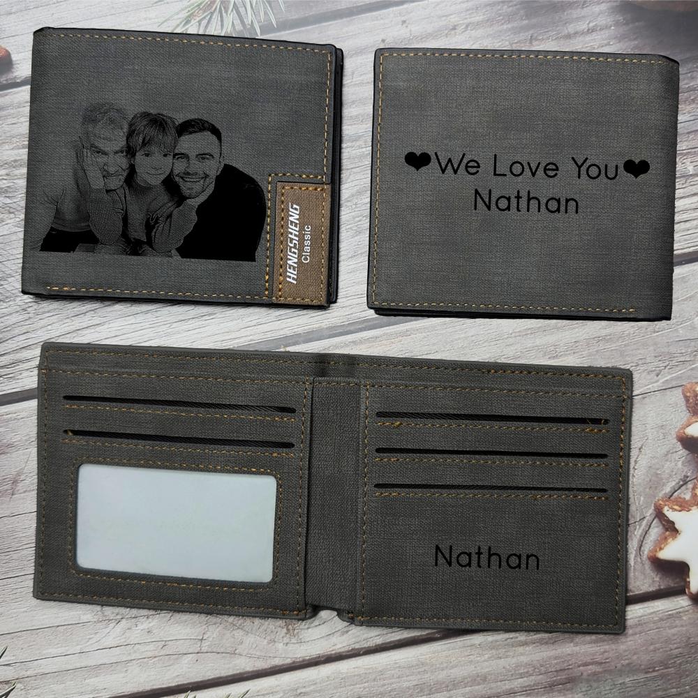 UNIQICON Personalised Black Leather Wallet for Mens, Custom Photo Wallets, Unique Laser Engraved Gifts from Mum to Grandad Son Dad WS - uniqicon