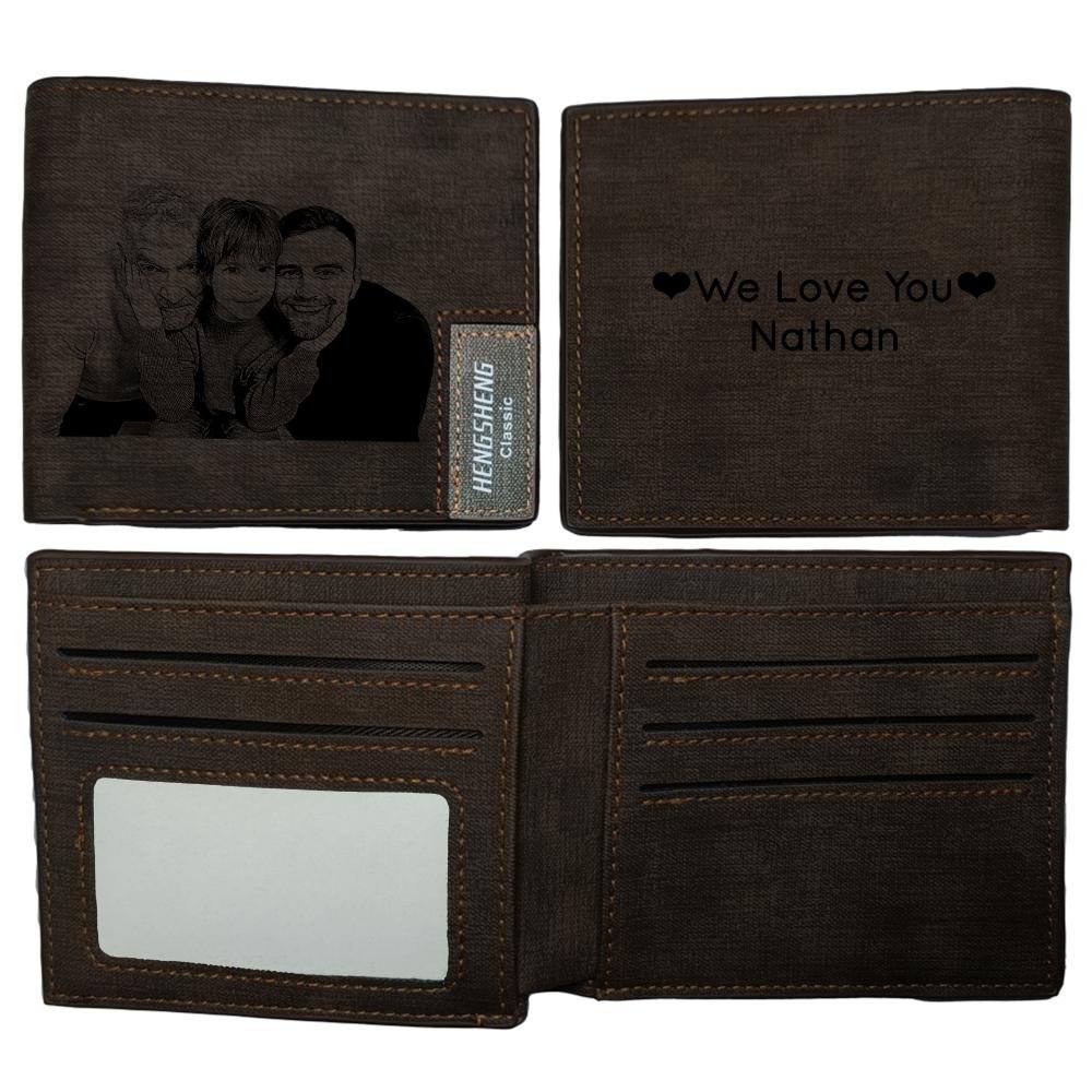 UNIQICON Personalised Black Leather Wallet for Mens, Custom Photo Wallets, Unique Laser Engraved Gifts from Mum to Grandad Son Dad WS - uniqicon