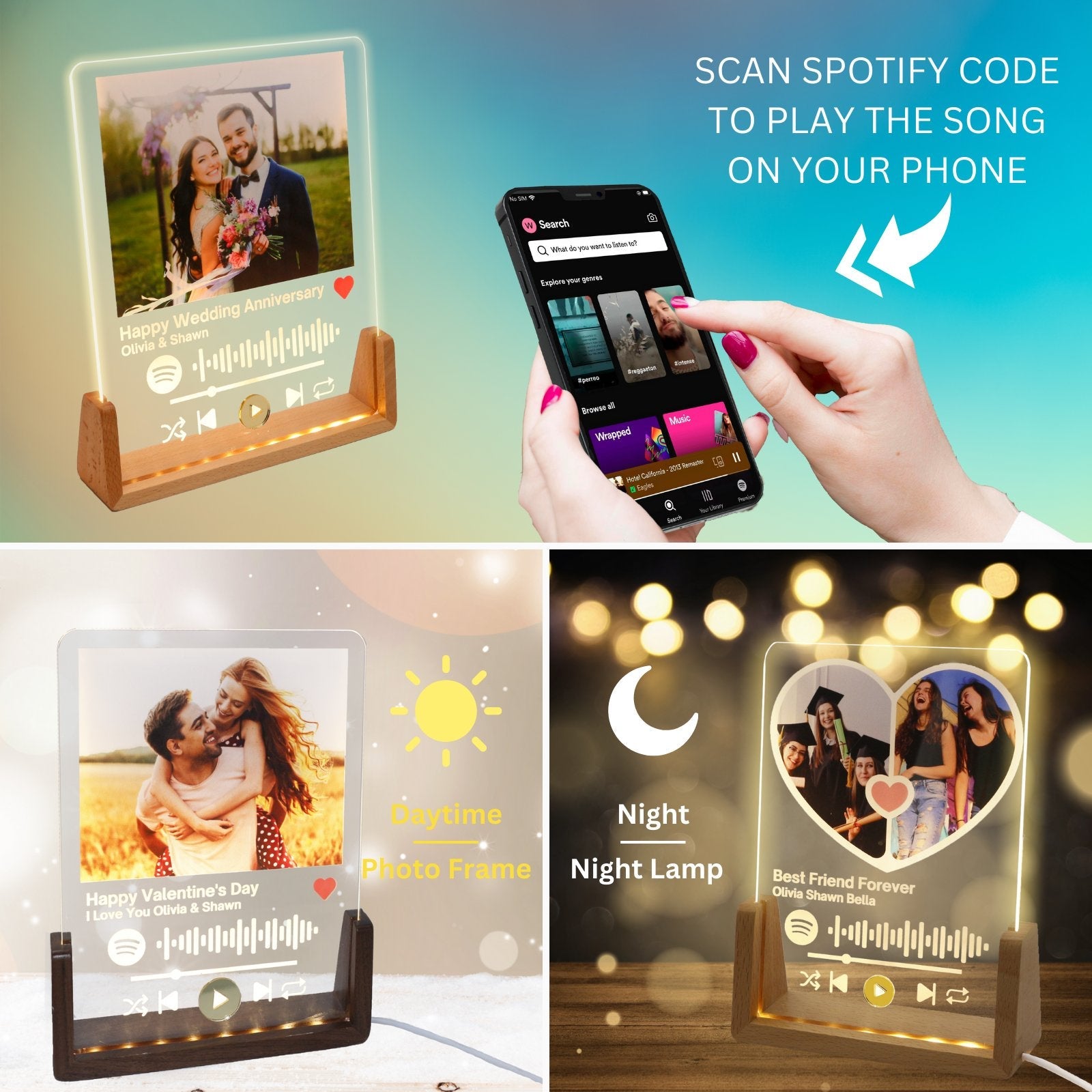 uniqicon Spotify Plaque QR Code music Acrylic picture frames Birthday Personalized Gifts for boyfriend women him sister - uniqicon